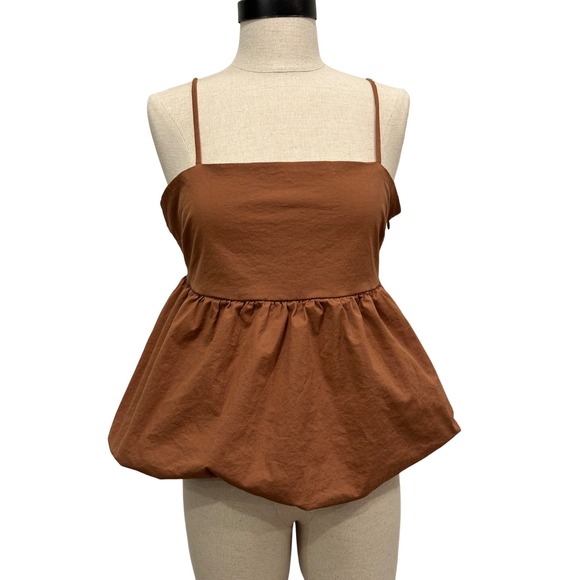 Willow + Root Tops - Willow + Root Med Rust Brown Bubble Hem Peplum Camisole Top Square Neck Softgirl